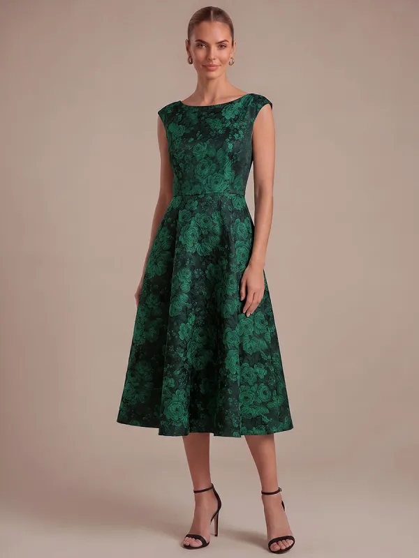 Floral Print Jacquard Cap Sleeve Wedding Guest Dress made by Ever Pretty
