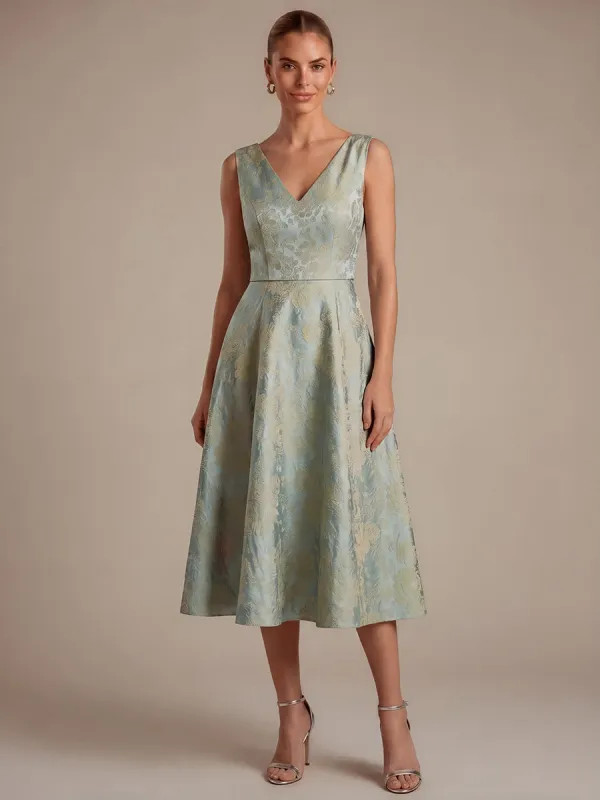 Floral Print Jacquard V-Neck Midi Wedding Guest Dress made by Ever Pretty