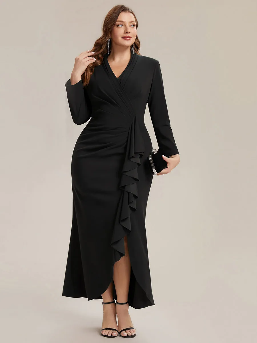 Plus Size Long Sleeve Slit Crepe Evening Dress sold by Ever Pretty product image thumbnail 5