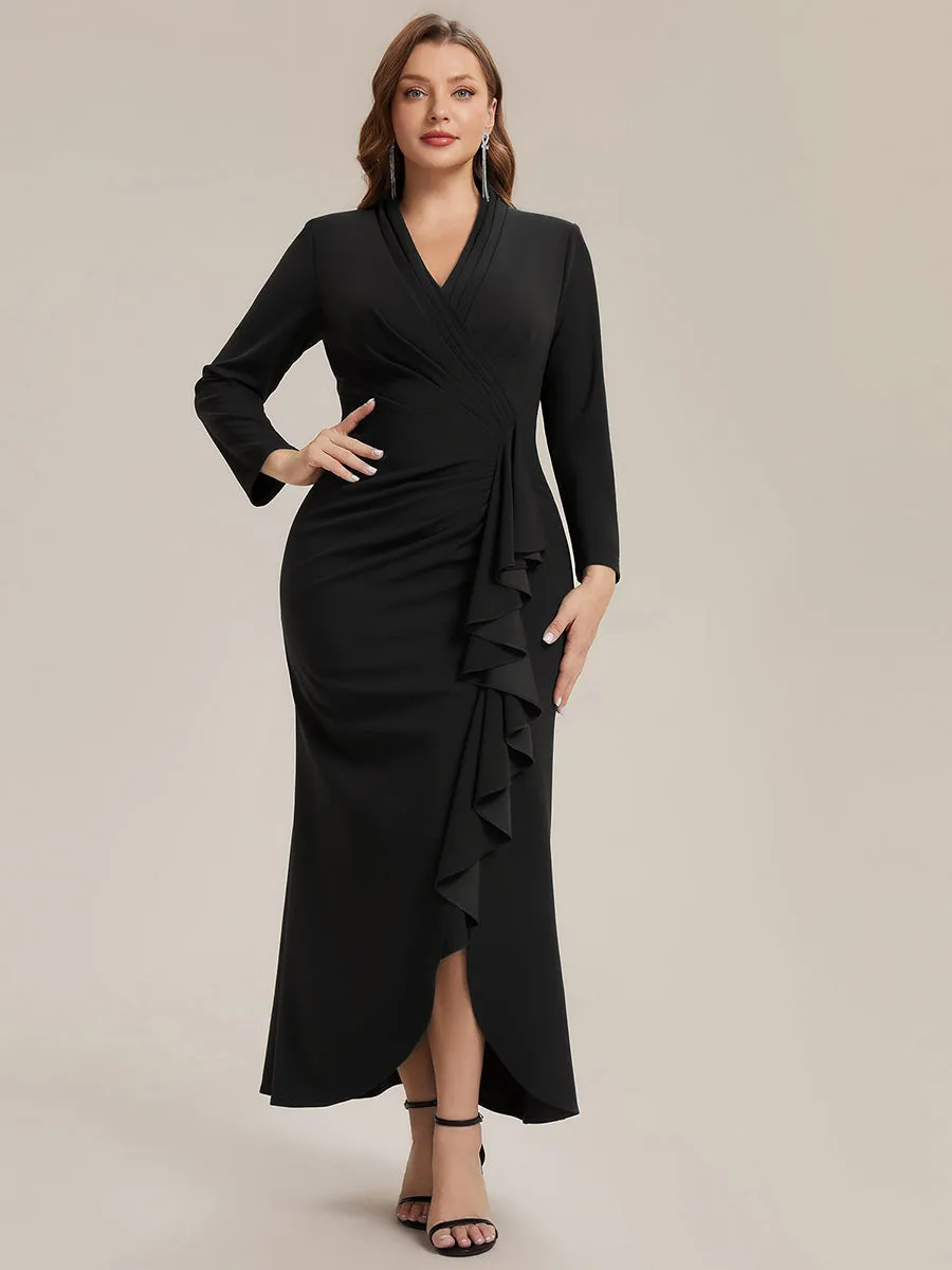 Plus Size Long Sleeve Slit Crepe Evening Dress sold by Ever Pretty