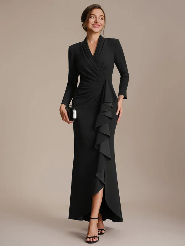 Ruffle Crepe Long Sleeve Evening Dress made by Ever Pretty
