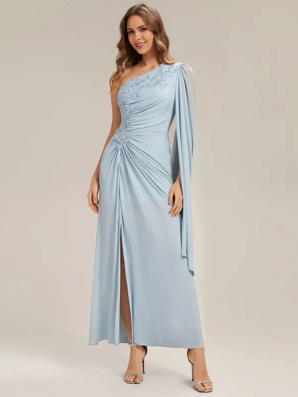 Flowing Ribbons Knit Cape Sleeve Evening Dress made by Ever Pretty