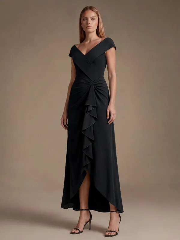 Ruffle Crepe Cap Sleeve Evening Dress made by Ever Pretty