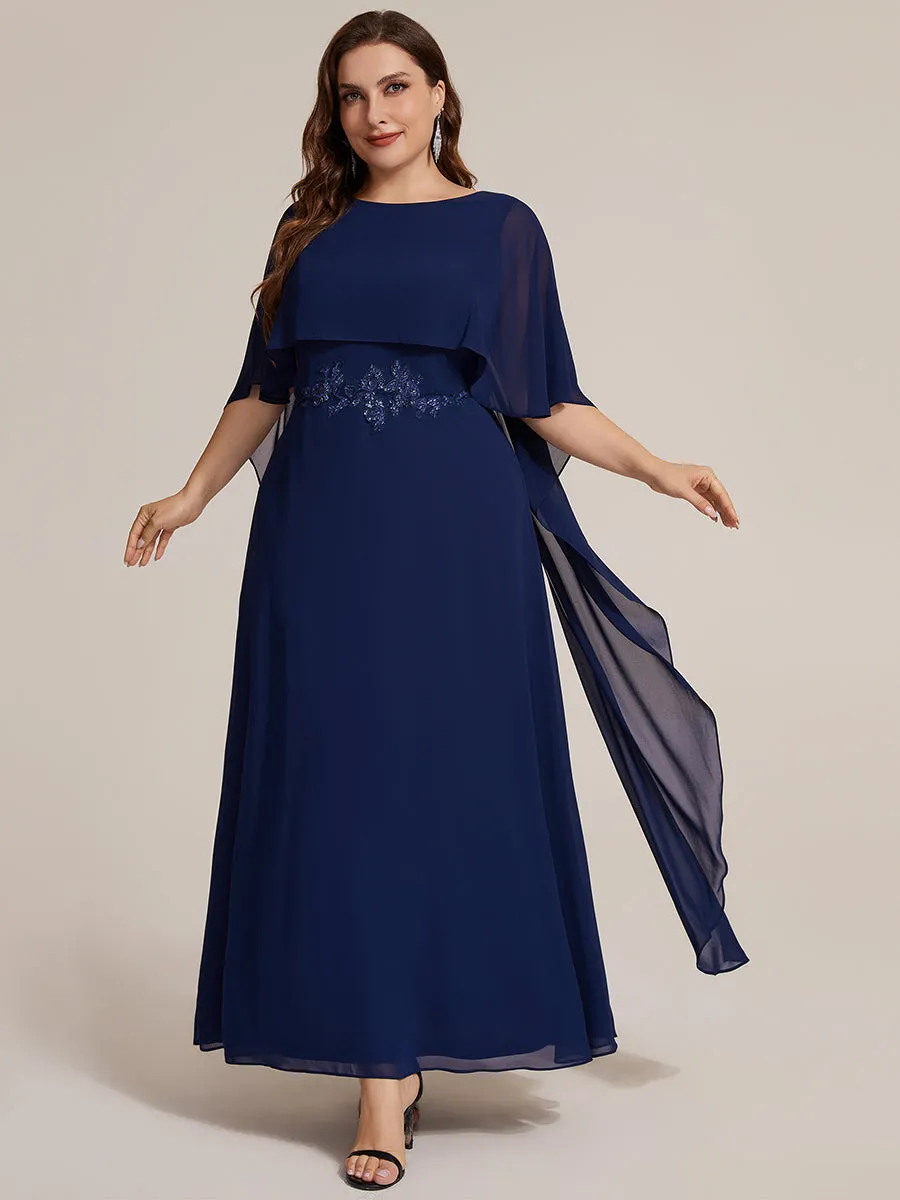 Plus Size Chiffon Cape Sleeve Mother of the Bride Dress sold by Ever Pretty