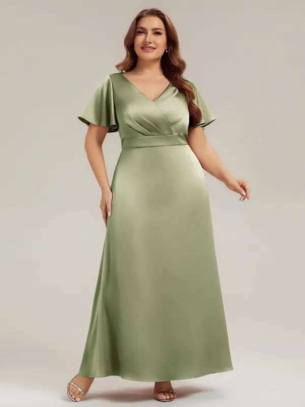 Plus Size Satin Ruffle Sleeve Bridesmaid Dress made by Ever Pretty