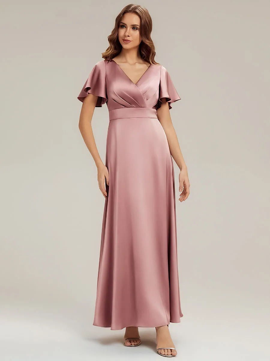 Gathered Satin Ruffle Sleeve Bridesmaid Dress sold by Ever Pretty product image thumbnail 4
