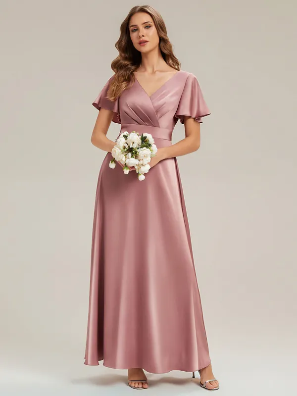 Gathered Satin Ruffle Sleeve Bridesmaid Dress made by Ever Pretty