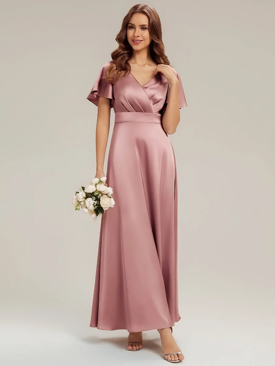 Gathered Satin Ruffle Sleeve Bridesmaid Dress sold by Ever Pretty product image thumbnail 5