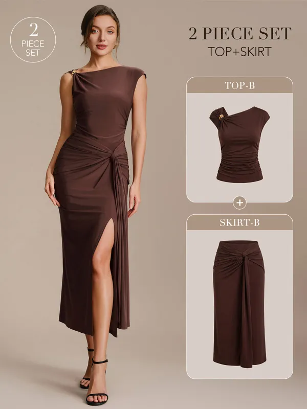 Knit Cap Sleeve Asymmetrical Neckline Tops made by Ever Pretty
