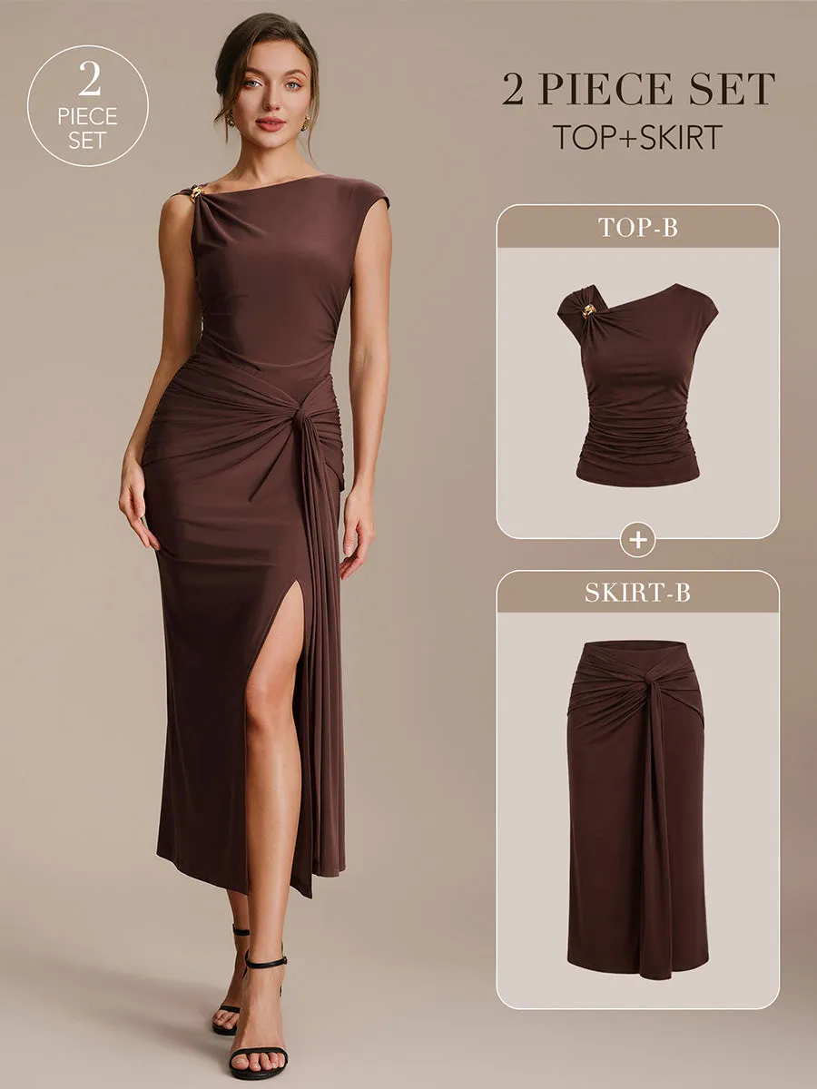 Knit Cap Sleeve Asymmetrical Neckline Tops sold by Ever Pretty