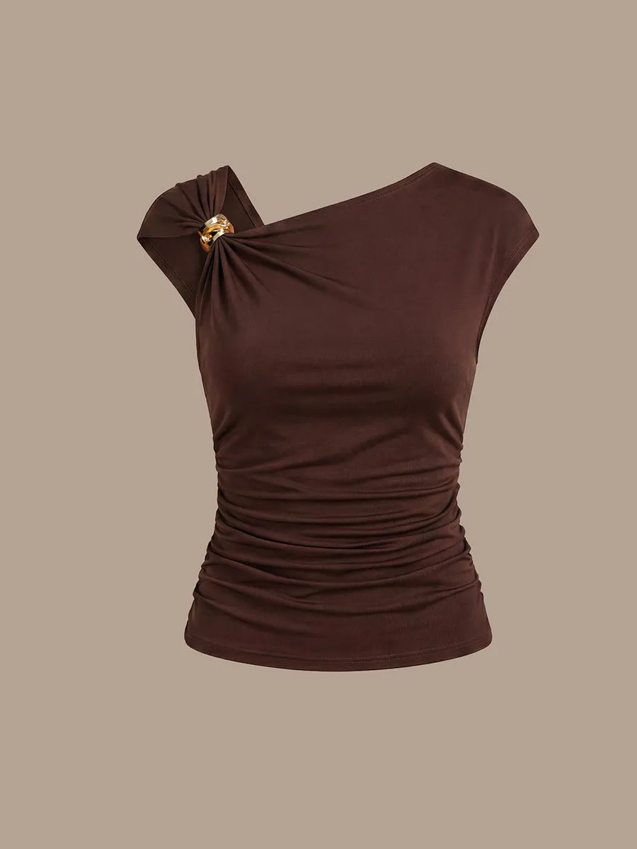 Knit Cap Sleeve Asymmetrical Neckline Tops sold by Ever Pretty product image thumbnail 2