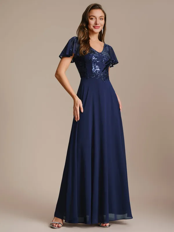 Applique Sequin Ruffle Sleeve Mother of the Bride Dress made by Ever Pretty