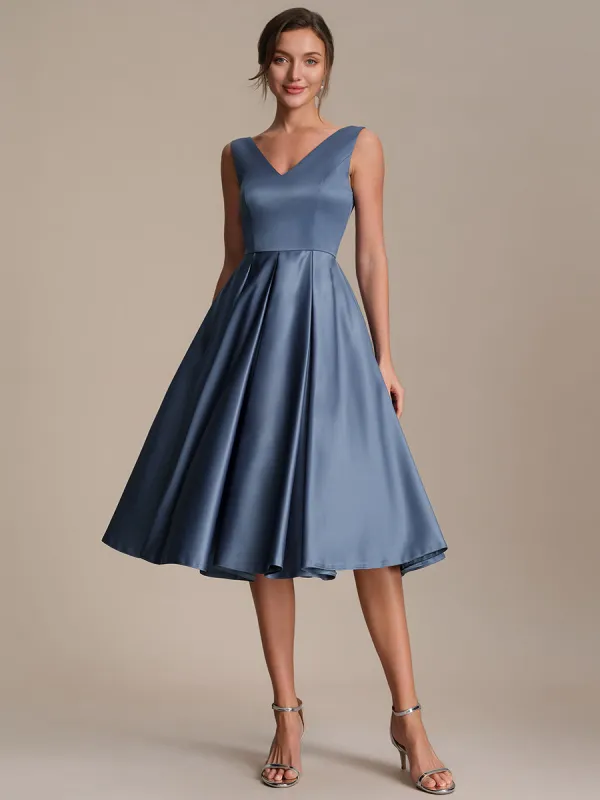 Pleated Satin Sleeveless Wedding Guest Dress made by Ever Pretty