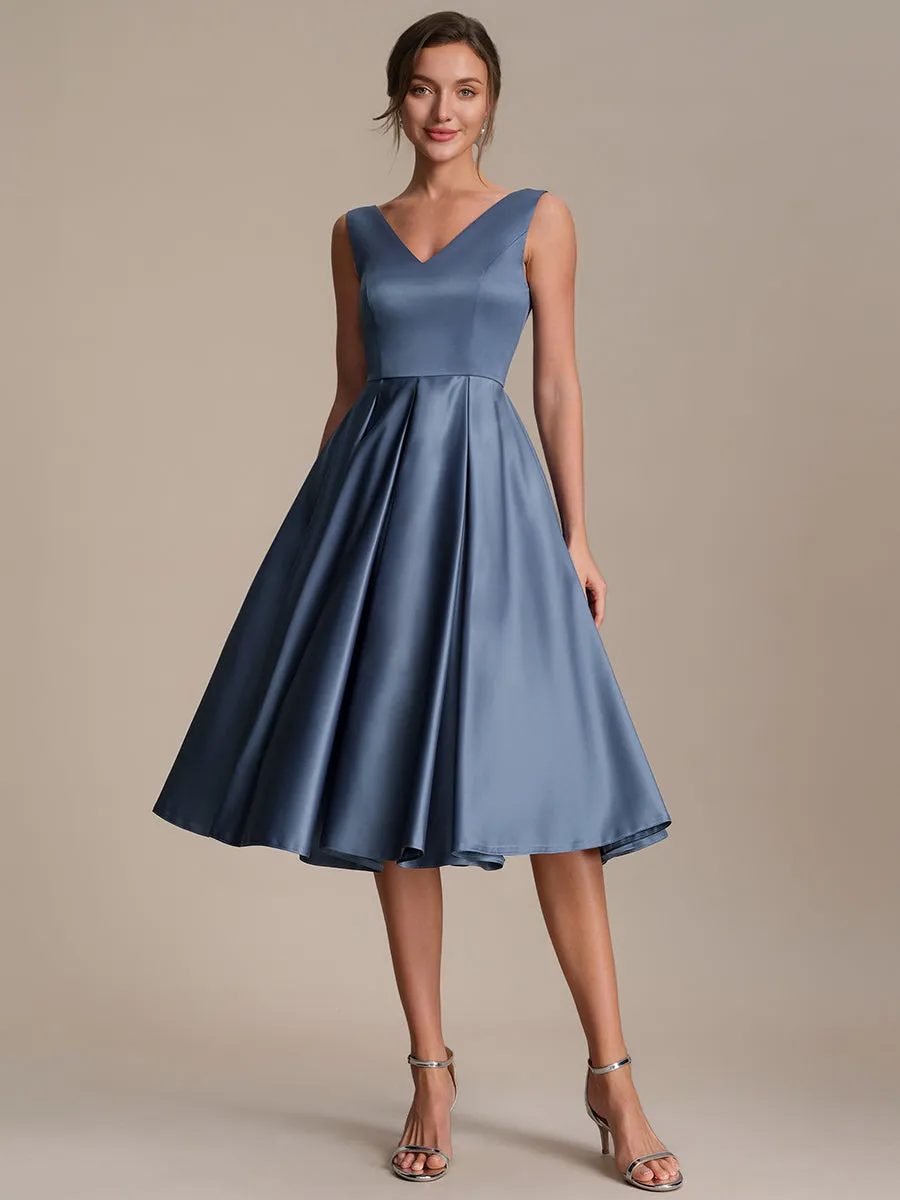 Pleated Satin Sleeveless Wedding Guest Dress sold by Ever Pretty