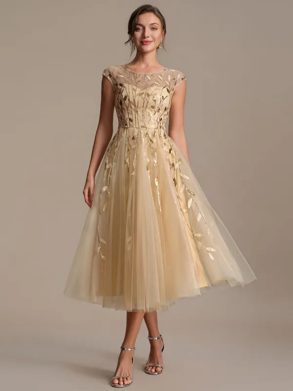 See-through Sequin Cap Sleeve Wedding Guest Dress made by Ever Pretty