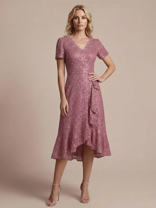 Sequin Lace High Low Wedding Guest Dress made by Ever Pretty