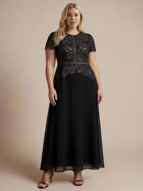 Plus Size Lace Puff Sleeve Evening Dress made by Ever Pretty