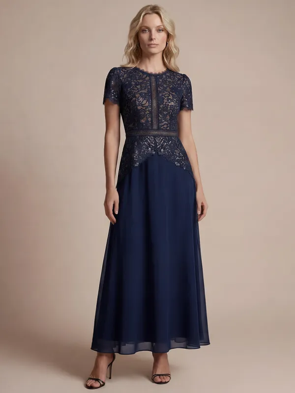 Sequin Lace Round Neck Evening Dress made by Ever Pretty