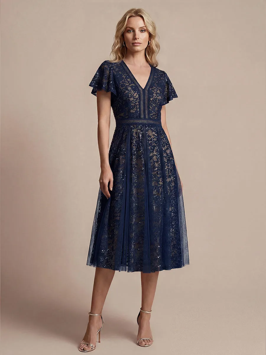 Lace Flutter Sleeve A-Line Wedding Guest Dress sold by Ever Pretty product image thumbnail 4