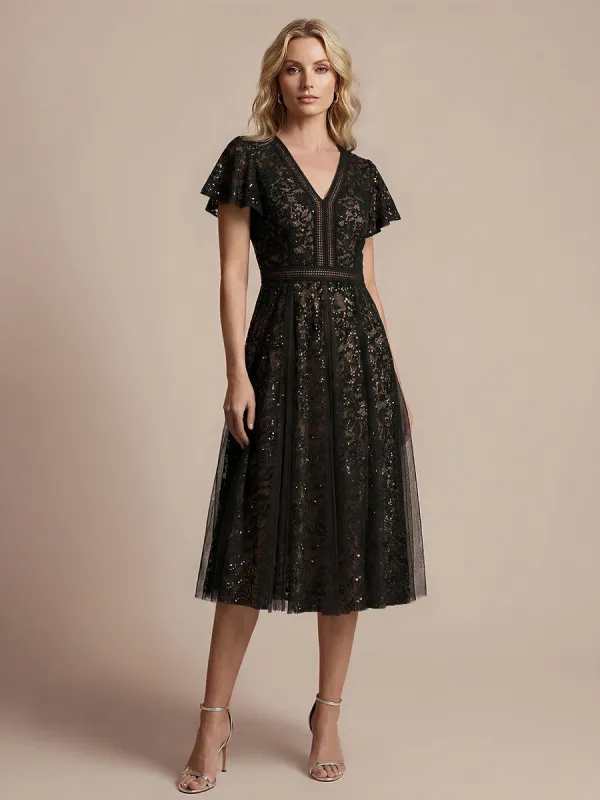 Lace Flutter Sleeve A-Line Wedding Guest Dress made by Ever Pretty