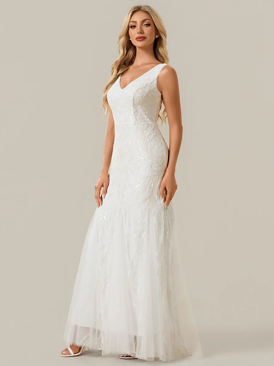 Patchwork Sequin Sleeveless Wedding Dress sold by Ever Pretty product image thumbnail 4