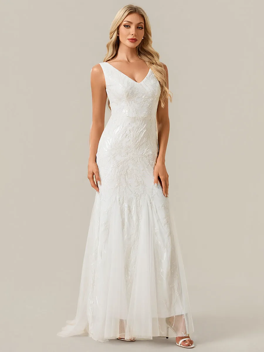 Patchwork Sequin Sleeveless Wedding Dress sold by Ever Pretty