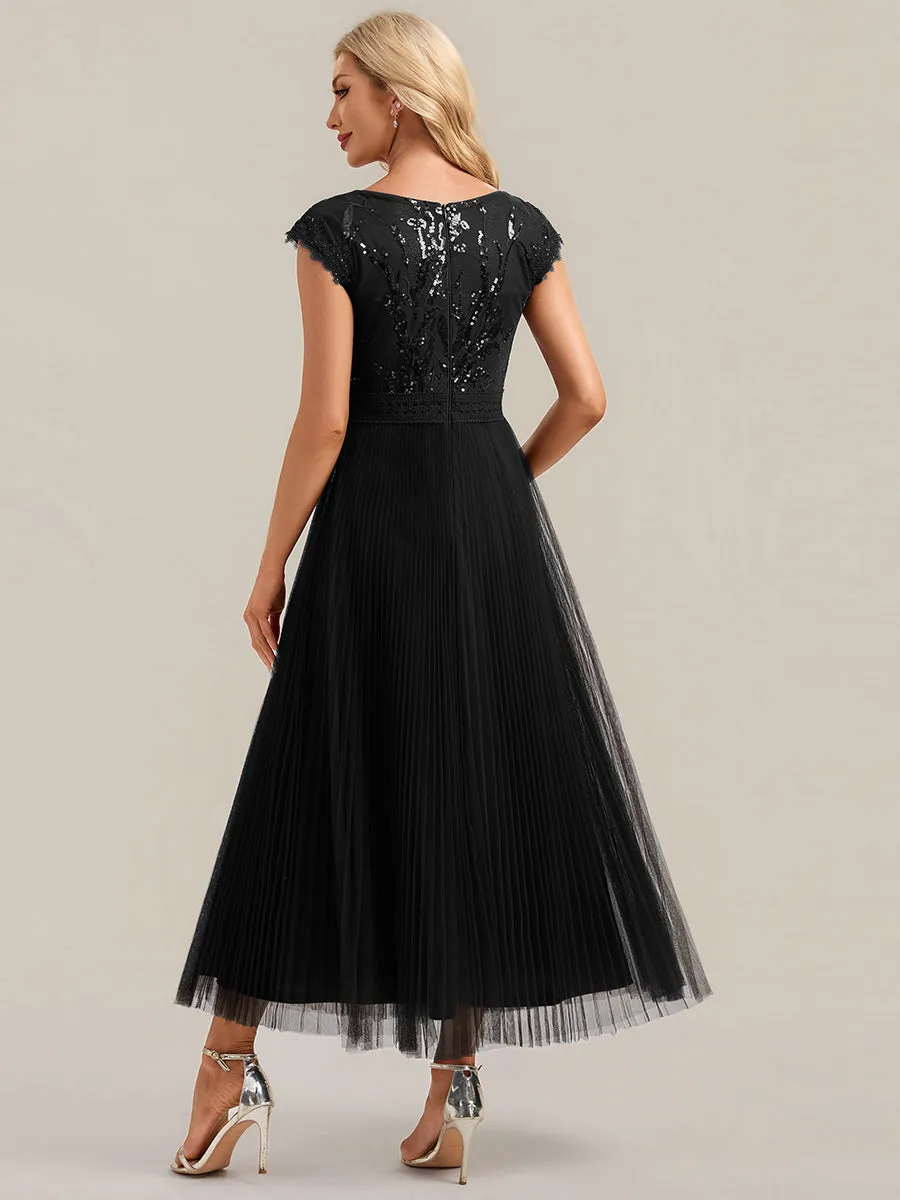 See-through Glitter Cap Sleeve A-Line Wedding Guest Dress sold by Ever Pretty product image thumbnail 2