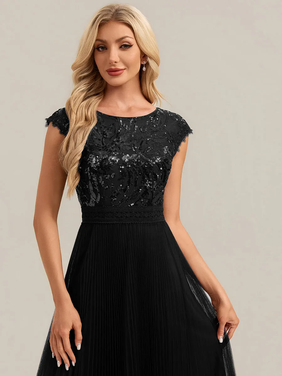 See-through Glitter Cap Sleeve A-Line Wedding Guest Dress sold by Ever Pretty product image thumbnail 4