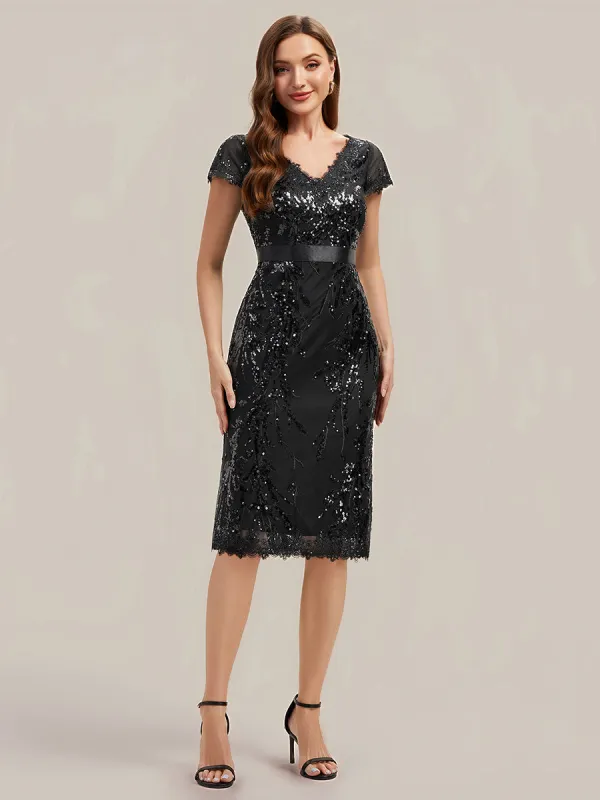 Bodycon Midi Sequin Cap Sleeve Wedding Guest Dress made by Ever Pretty