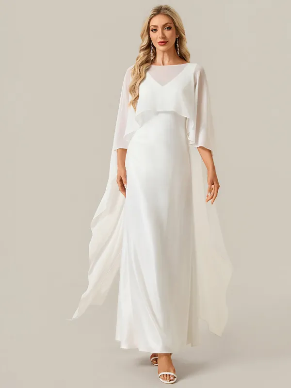 Deep V-Neck Satin Shawl Sleeve Wedding Dress made by Ever Pretty