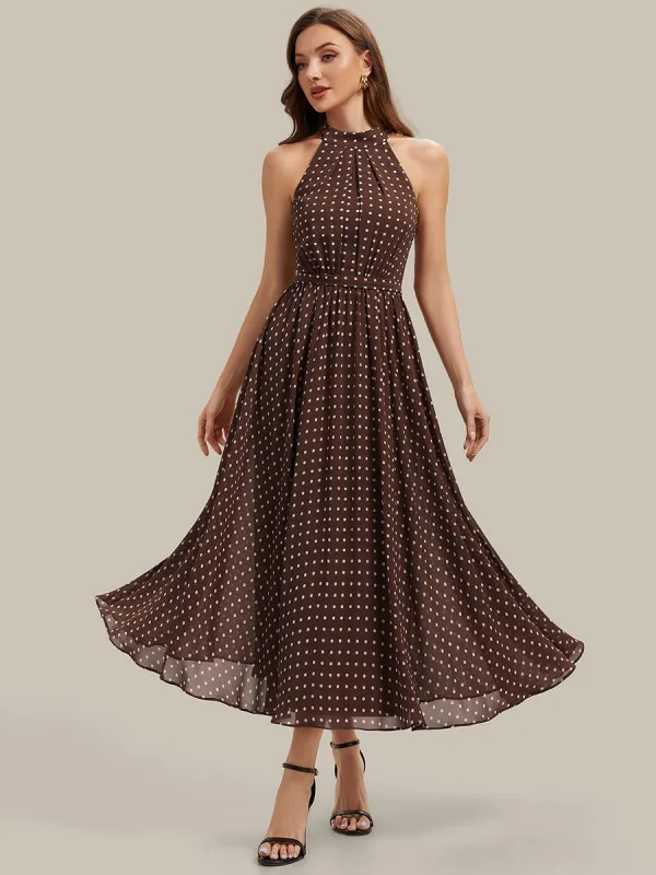 Polka Dots Pleated Chiffon Sleeveless Wedding Guest Dress made by Ever Pretty
