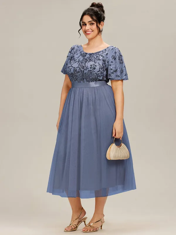 ever COOPER|Plus Size Round Neck Sequin Ruffle Sleeve Dress made by Ever Pretty