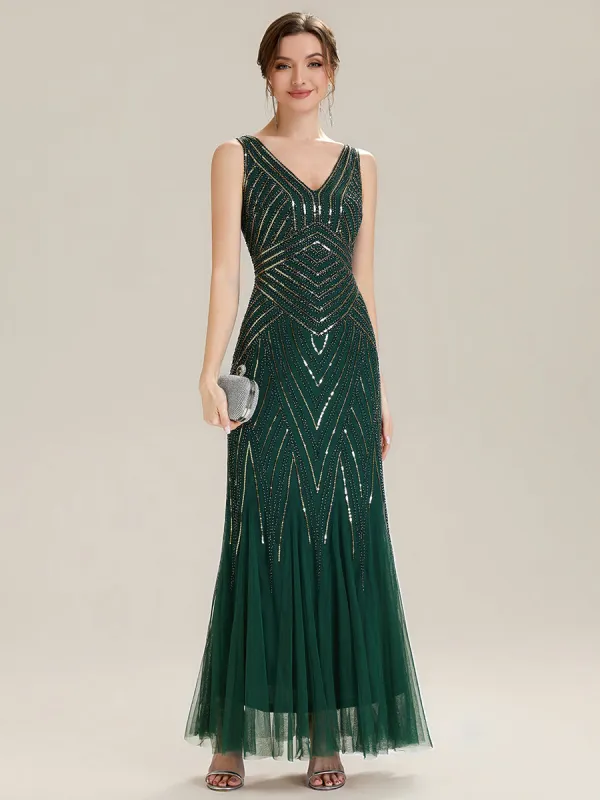 ever GLAMOUR|Deep V-Neck Sequin Sleeveless Evening Dress made by Ever Pretty