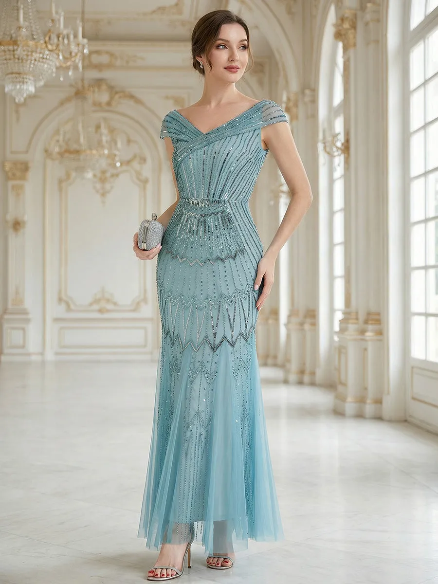 ever CABARET|Sequin Drop Shoulder Sleeve Beaded Formal Dress sold by Ever Pretty product image thumbnail 5
