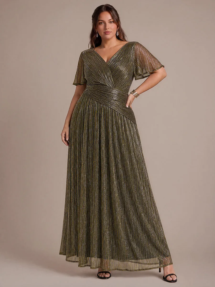 Plus Size Pleating Lurex Tulle Ruffle Sleeve Evening Dress sold by Ever Pretty