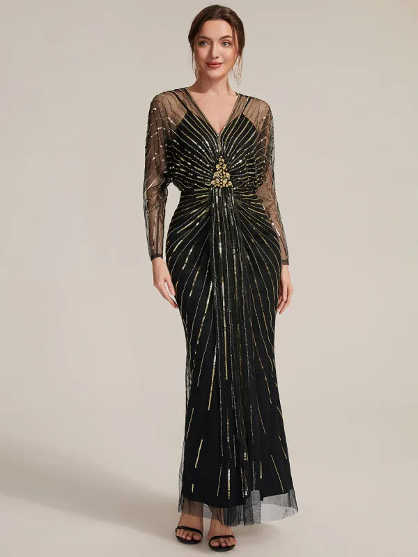 Sequin Tulle Batwing Sleeve Evening Dress made by Ever Pretty
