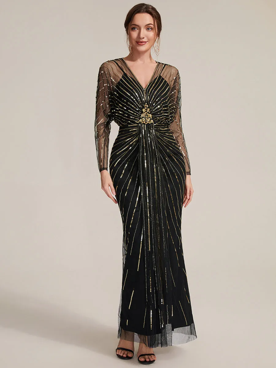 Sequin Tulle Batwing Sleeve Evening Dress sold by Ever Pretty