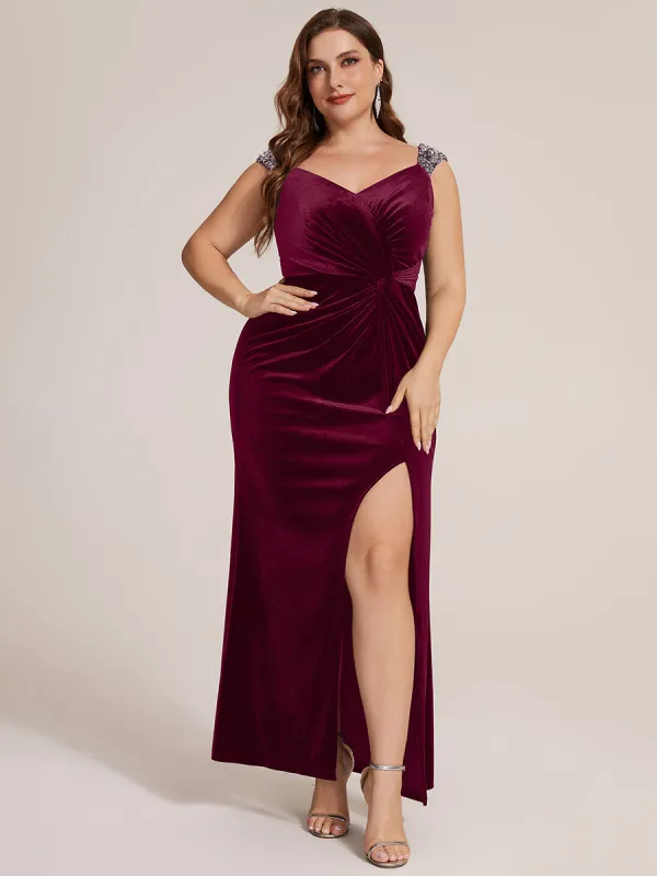 Plus Size Knot Detail Velvet Evening Dress made by Ever Pretty