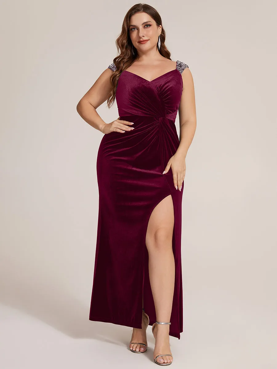 Plus Size Knot Detail Velvet Evening Dress sold by Ever Pretty