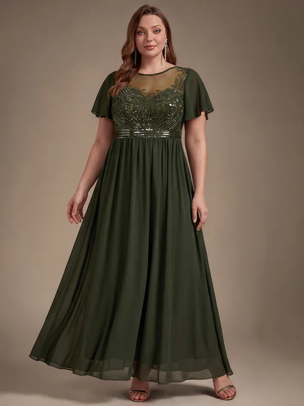 Plus Size Sequin See-Through Tulle Evening Dress made by Ever Pretty