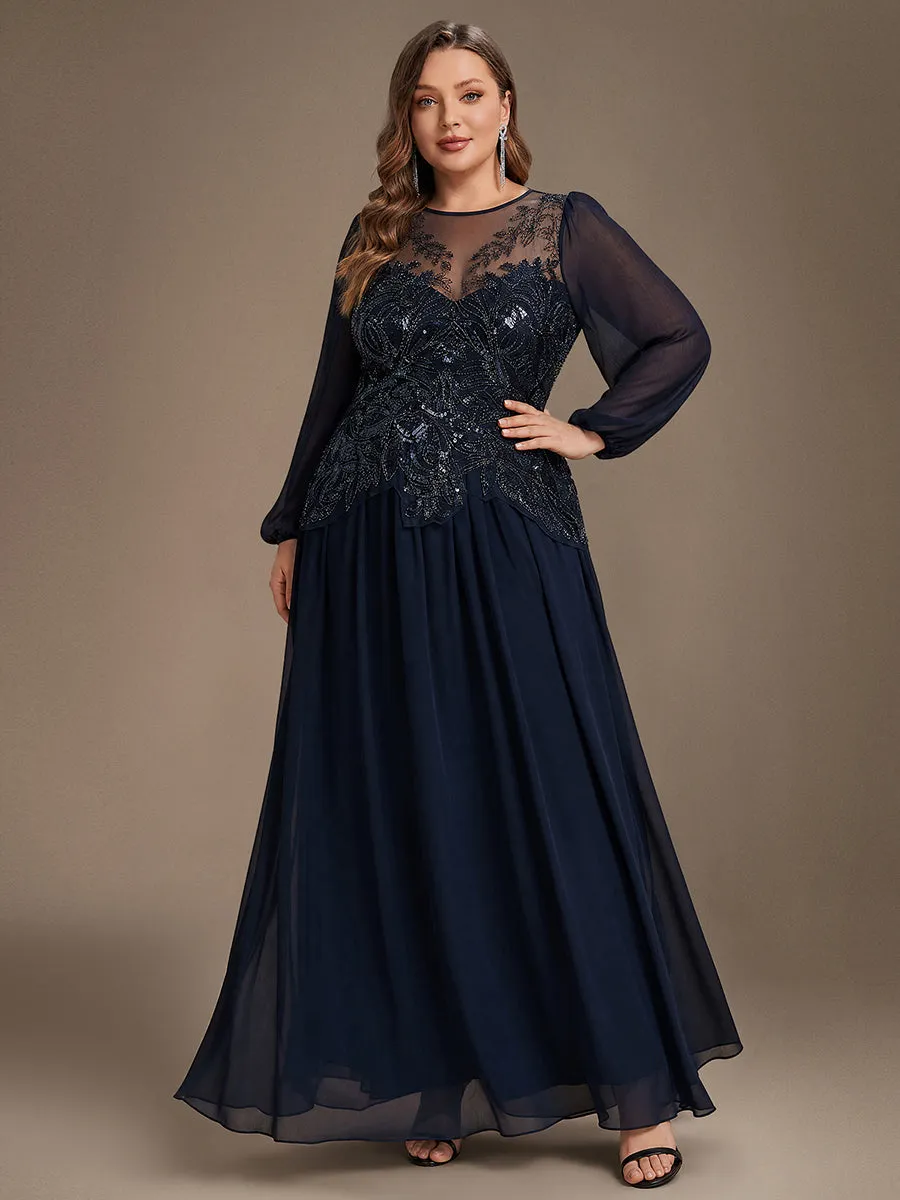 Plus Size See-through Tulle Puff Sleeve Evening Dress sold by Ever Pretty product image thumbnail 4