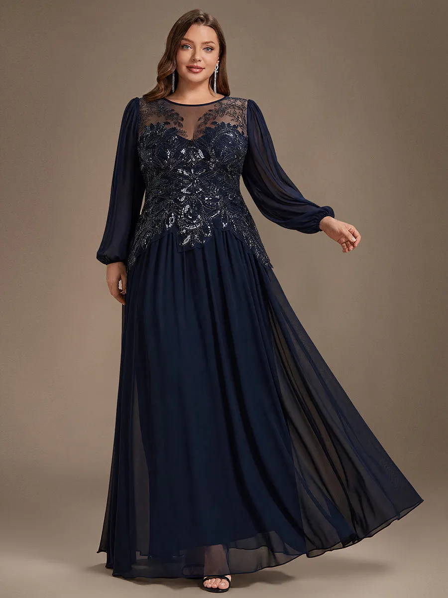 Plus Size See-through Chiffon Puff Sleeve Evening Dress sold by Ever Pretty product image thumbnail 5