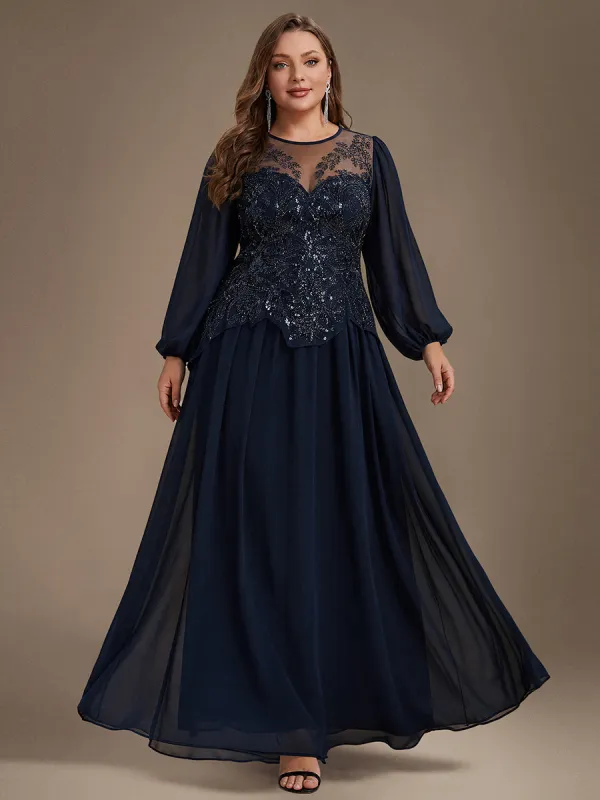 Plus Size See-through Chiffon Puff Sleeve Evening Dress made by Ever Pretty