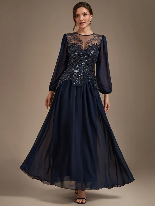 See-through Chiffon Puff Sleeve Evening Dress made by Ever Pretty