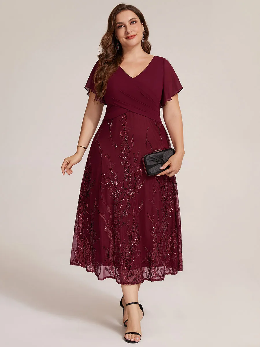 Plus Size Chiffon Sequin Ruffle Sleeve Evening Dress sold by Ever Pretty product image thumbnail 3
