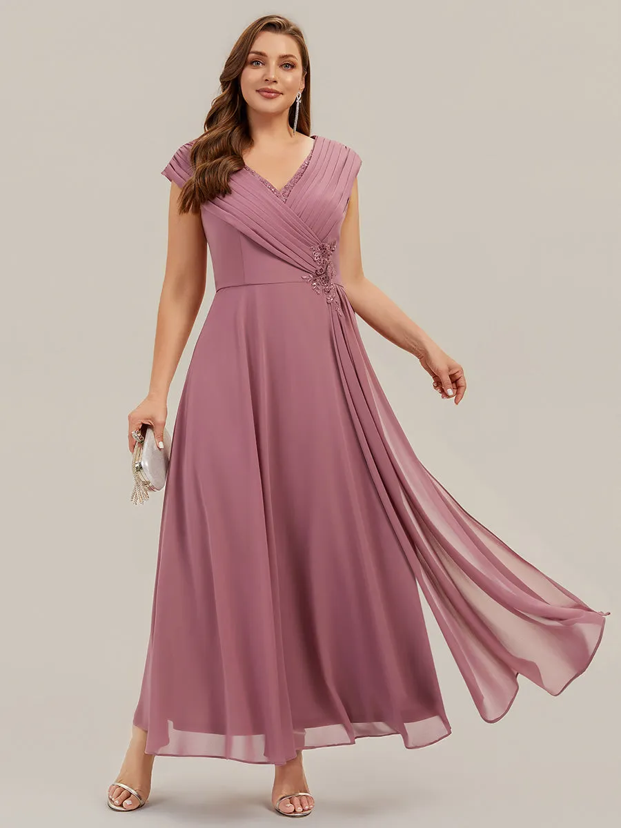 Plus Size Flowing Ribbons Cap Sleeve Mother of the Bride Dress sold by Ever Pretty