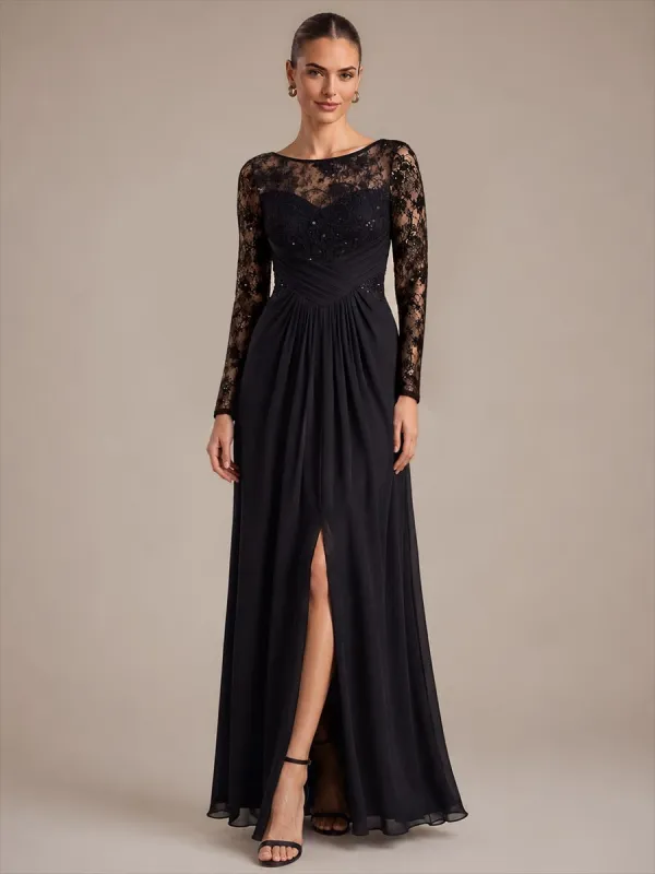 Chiffon&Lace A-line Long Sleeve Split Dress made by Ever Pretty