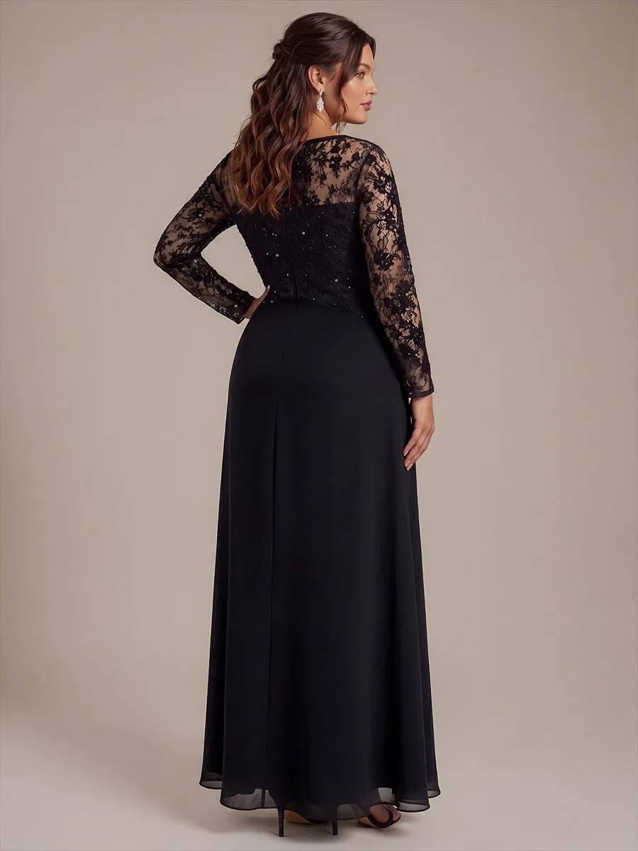 Chiffon&Lace A-line Long Sleeve Split Dress sold by Ever Pretty product image thumbnail 5