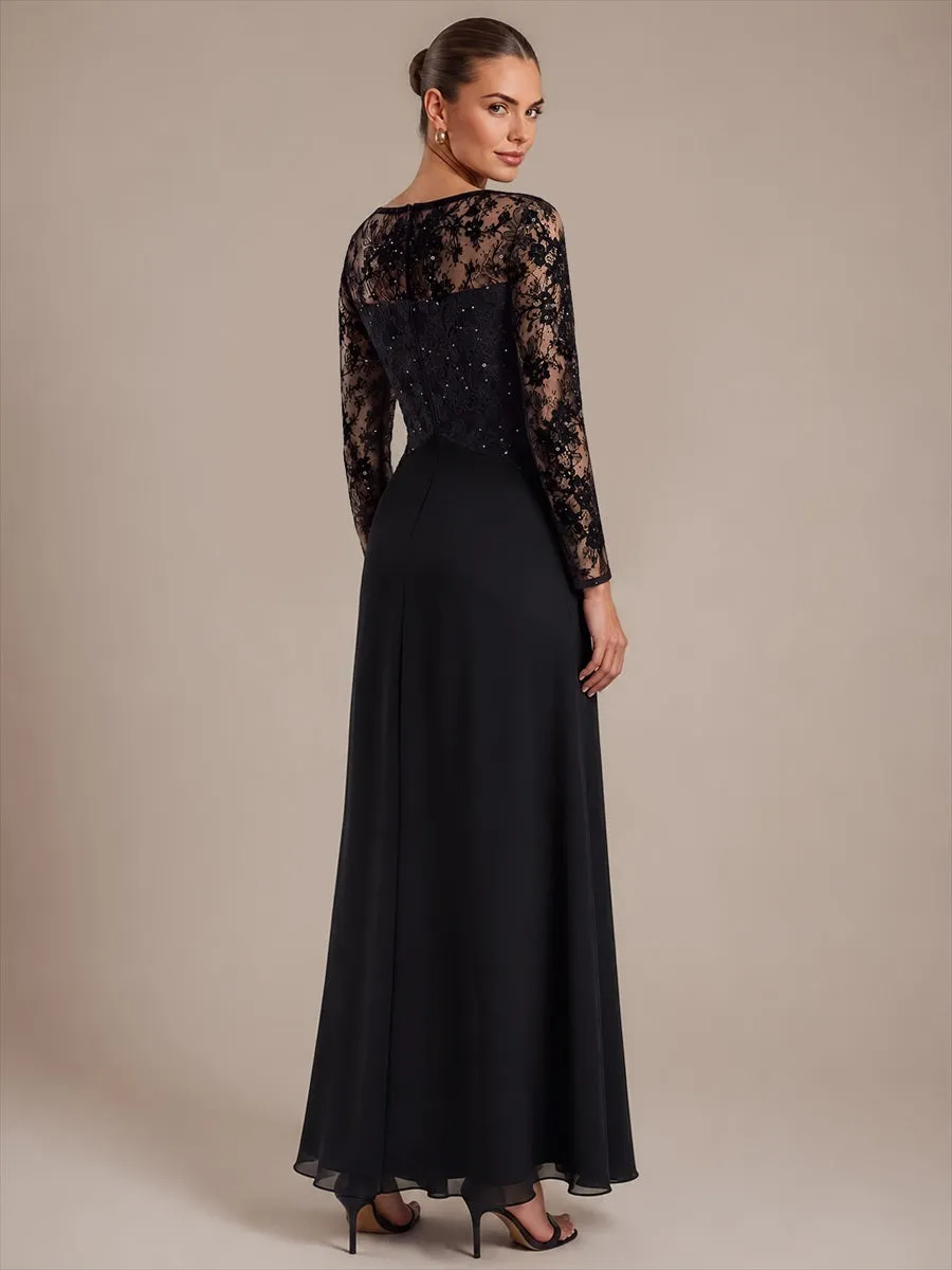 Chiffon&Lace A-line Long Sleeve Split Dress sold by Ever Pretty product image thumbnail 2