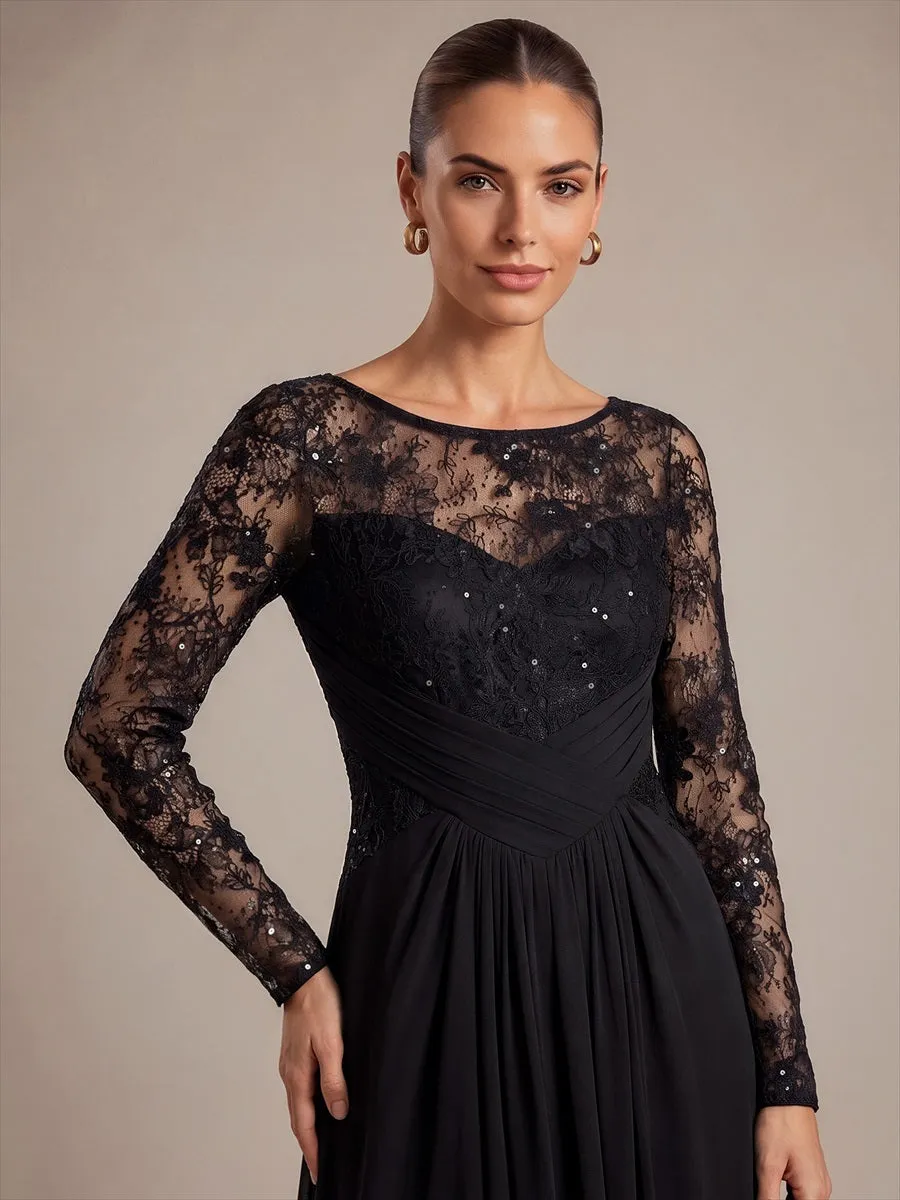 Chiffon&Lace A-line Long Sleeve Split Dress sold by Ever Pretty product image thumbnail 3